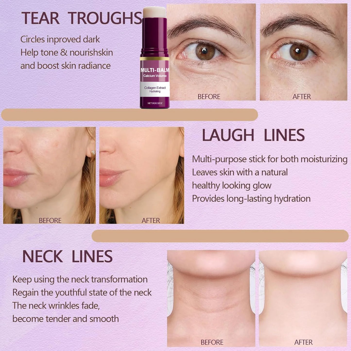 Korean Calcium Volume Multi Balm Stick - Hydrating & Firming Stick Anti-Wrinkle Care Collagen Infused Pre-Makeup Moisturizer